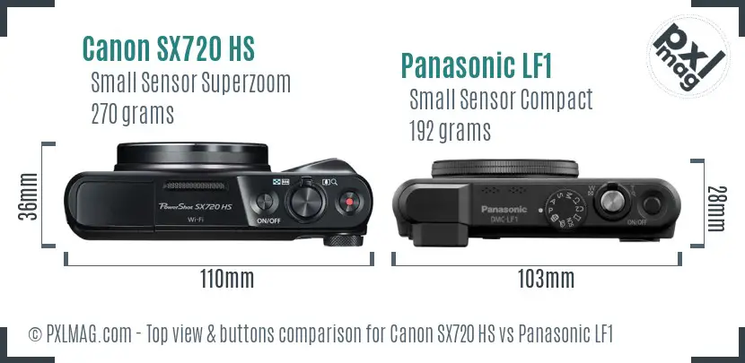 Canon SX720 HS vs Panasonic LF1 top view buttons comparison