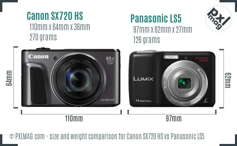 Canon SX720 HS vs Panasonic LS5 size comparison