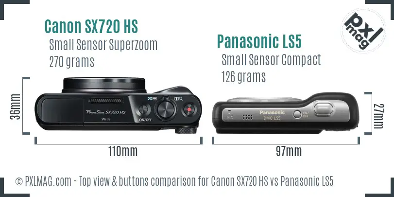 Canon SX720 HS vs Panasonic LS5 top view buttons comparison