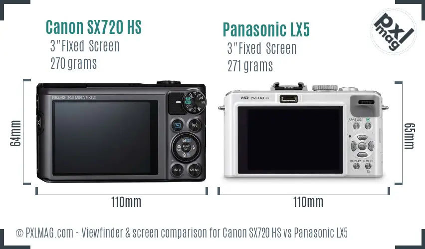 Canon SX720 HS vs Panasonic LX5 Screen and Viewfinder comparison