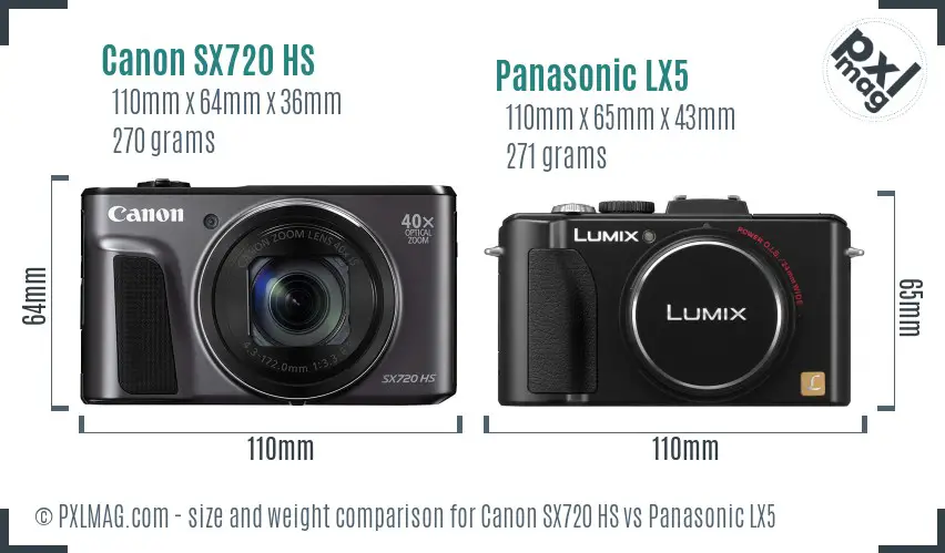 Canon SX720 HS vs Panasonic LX5 size comparison