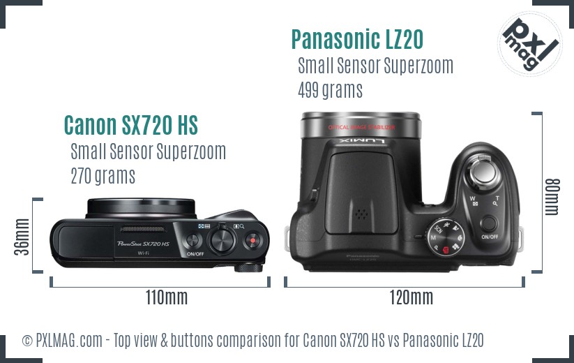 Canon SX720 HS vs Panasonic LZ20 top view buttons comparison