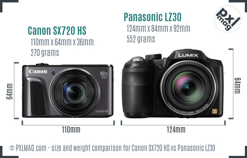 Canon SX720 HS vs Panasonic LZ30 size comparison