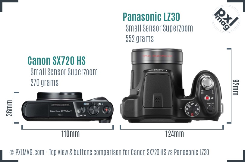 Canon SX720 HS vs Panasonic LZ30 top view buttons comparison