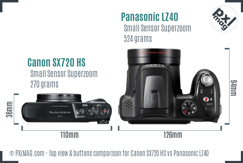 Canon SX720 HS vs Panasonic LZ40 top view buttons comparison