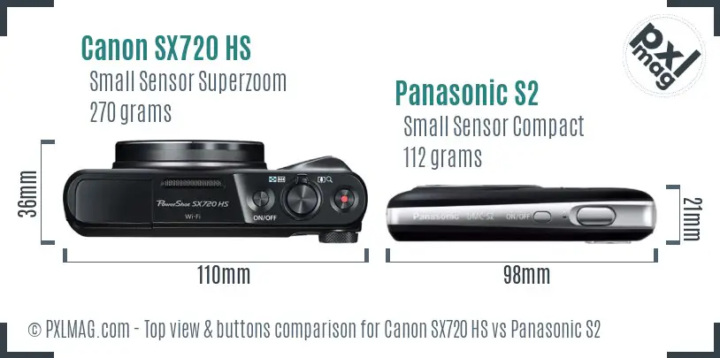 Canon SX720 HS vs Panasonic S2 top view buttons comparison
