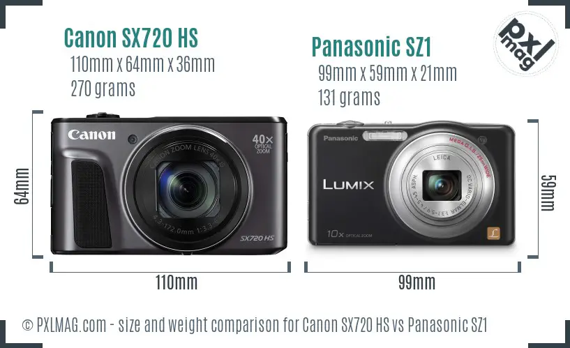 Canon SX720 HS vs Panasonic SZ1 size comparison
