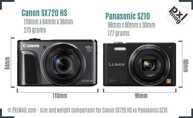Canon SX720 HS vs Panasonic SZ10 size comparison