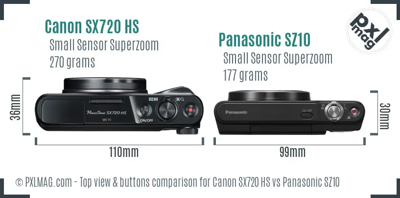 Canon SX720 HS vs Panasonic SZ10 top view buttons comparison