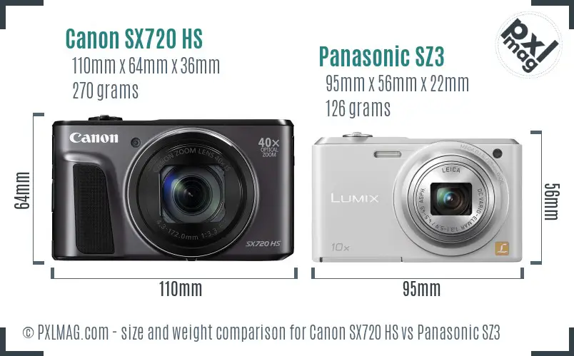 Canon SX720 HS vs Panasonic SZ3 size comparison Canon SX720 HS vs Panasonic SZ3 size comparison