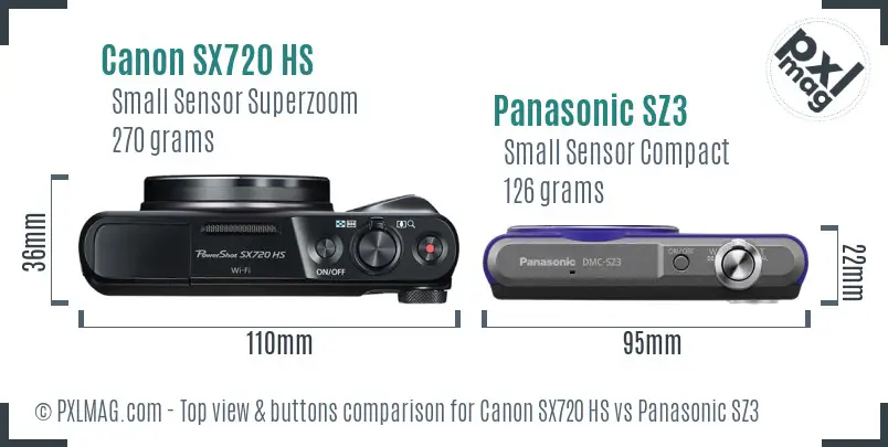 Canon SX720 HS vs Panasonic SZ3 top view buttons comparison