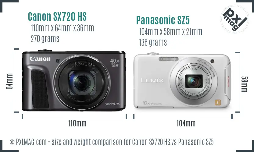 Canon SX720 HS vs Panasonic SZ5 size comparison