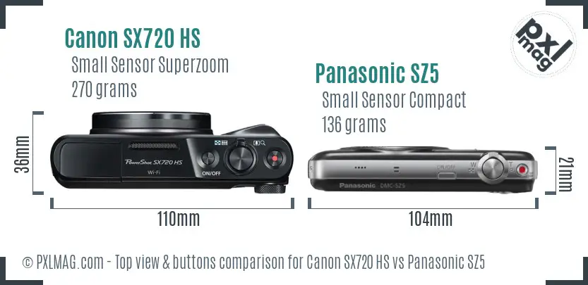 Canon SX720 HS vs Panasonic SZ5 top view buttons comparison