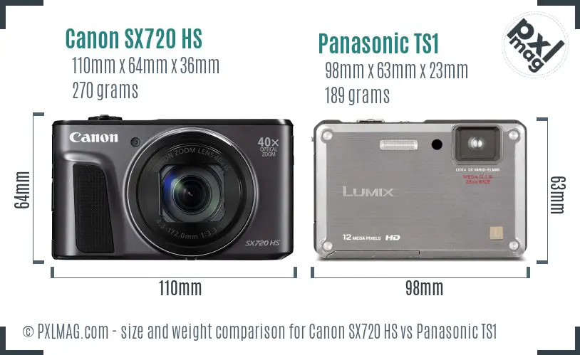 Size comparison between Canon SX720 HS and Panasonic TS1