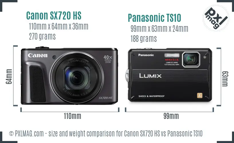 Canon SX720 HS vs Panasonic TS10 size comparison