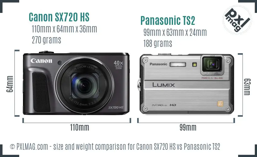 Canon SX720 HS vs Panasonic TS2 size comparison