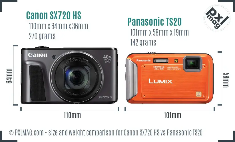 Canon SX720 HS vs Panasonic TS20 size comparison Canon SX720 HS vs Panasonic TS20 size comparison