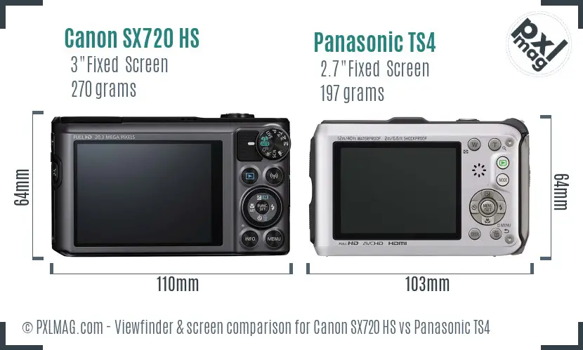 Canon SX720 HS vs Panasonic TS4 Screen and Viewfinder comparison