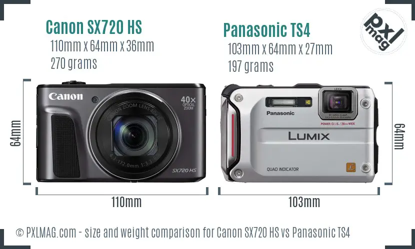 Canon SX720 HS vs Panasonic TS4 size comparison