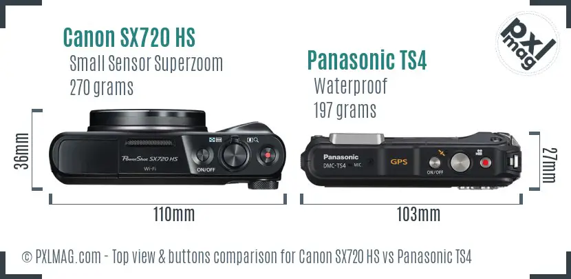Canon SX720 HS vs Panasonic TS4 top view buttons comparison