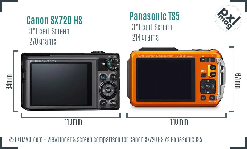 Canon SX720 HS vs Panasonic TS5 Screen and Viewfinder comparison