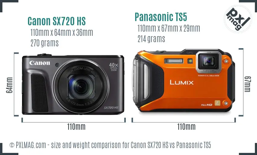 Canon SX720 HS vs Panasonic TS5 size comparison