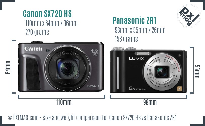 Canon SX720 HS vs Panasonic ZR1 size comparison Canon SX720 HS vs Panasonic ZR1 size comparison