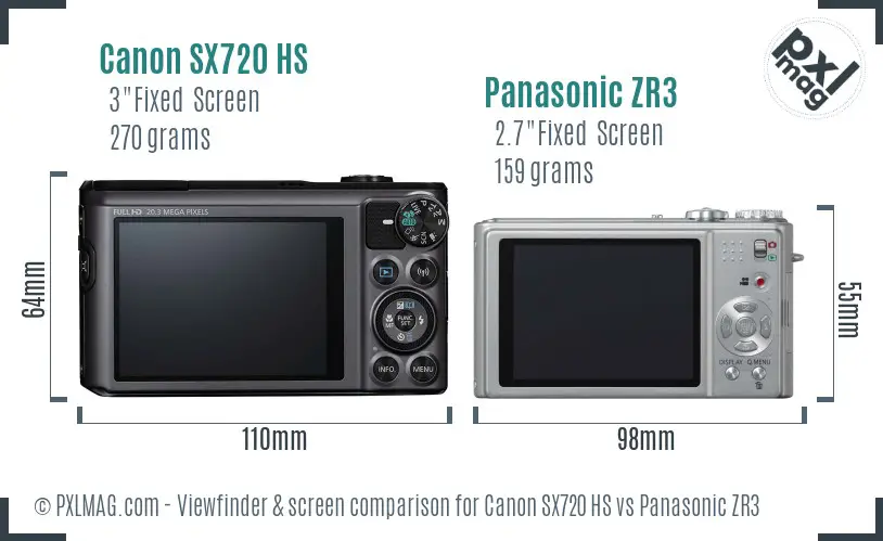 Canon SX720 HS vs Panasonic ZR3 Screen and Viewfinder comparison
