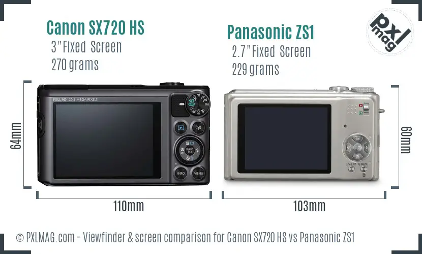Canon SX720 HS vs Panasonic ZS1 Screen and Viewfinder comparison