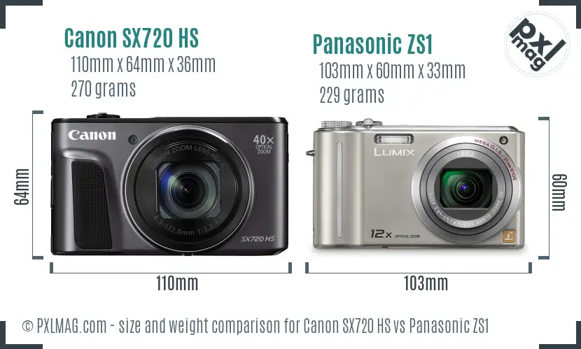 Canon SX720 HS vs Panasonic ZS1 size comparison Canon SX720 HS vs Panasonic ZS1 size comparison