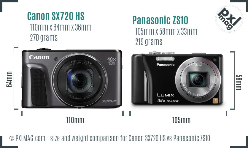 Canon SX720 HS vs Panasonic ZS10 size comparison