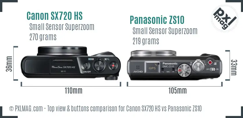 Canon SX720 HS vs Panasonic ZS10 top view buttons comparison