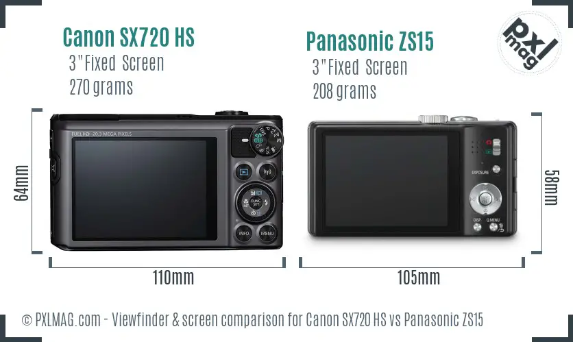 Canon SX720 HS vs Panasonic ZS15 Screen and Viewfinder comparison