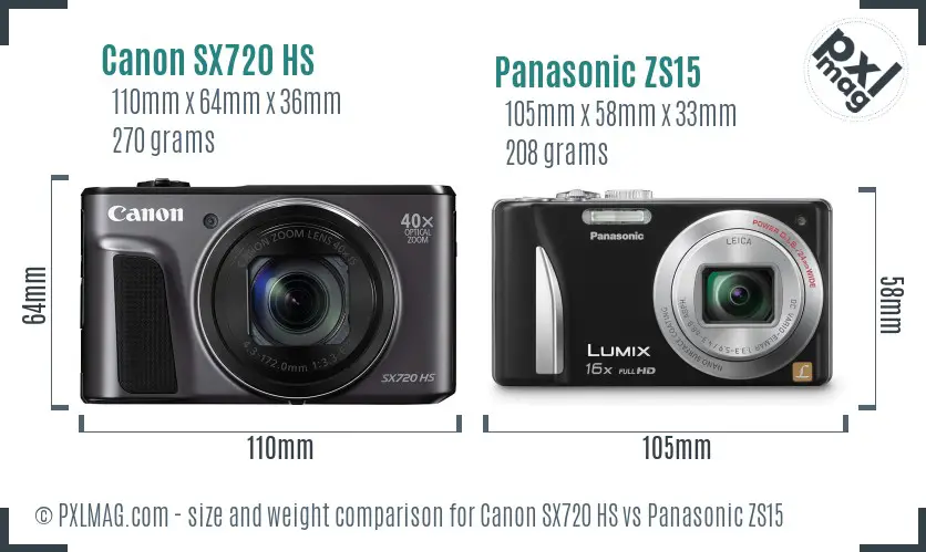 Canon SX720 HS vs Panasonic ZS15 size comparison