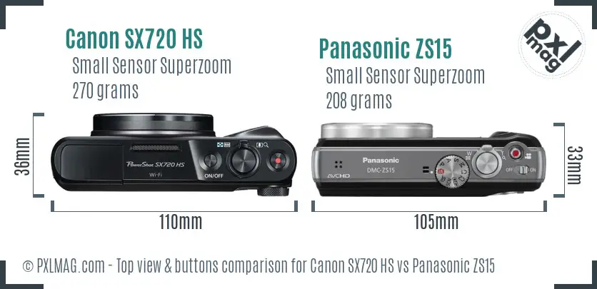Canon SX720 HS vs Panasonic ZS15 top view buttons comparison