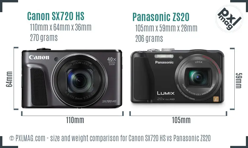 Canon SX720 HS vs Panasonic ZS20 size comparison