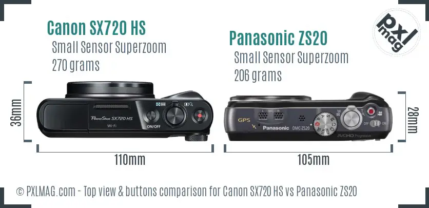 Canon SX720 HS vs Panasonic ZS20 top view buttons comparison