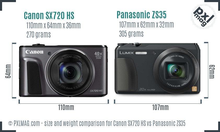 Canon SX720 HS vs Panasonic ZS35 size comparison