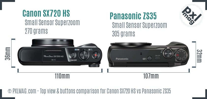 Canon SX720 HS vs Panasonic ZS35 top view buttons comparison