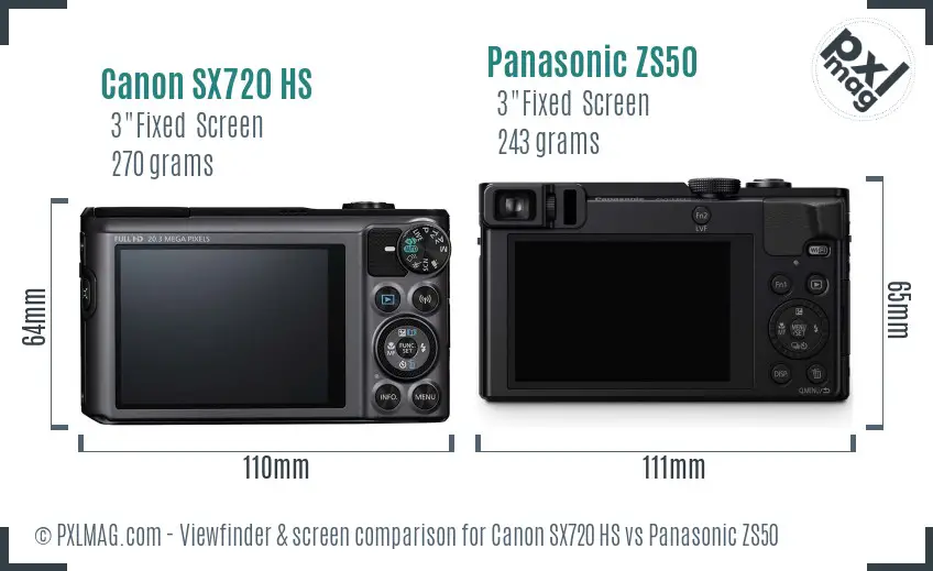 Canon SX720 HS vs Panasonic ZS50 Screen and Viewfinder comparison