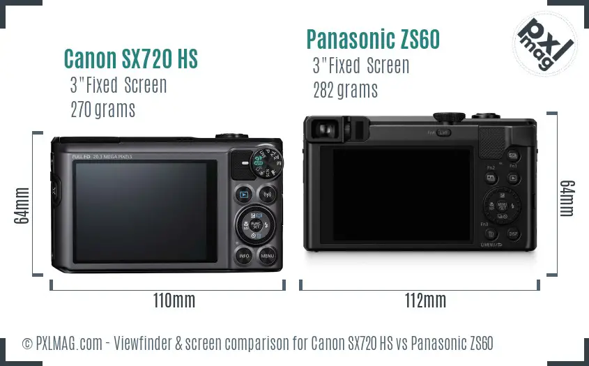 Canon SX720 HS vs Panasonic ZS60 Screen and Viewfinder comparison