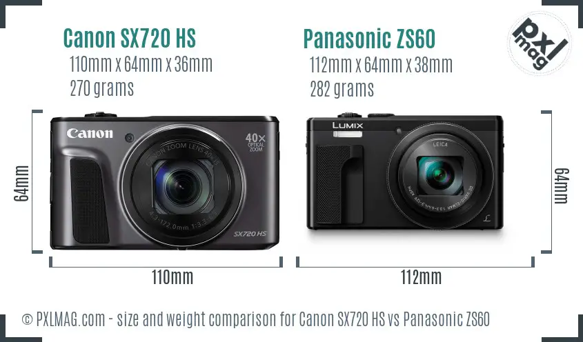 Canon SX720 HS vs Panasonic ZS60 size comparison