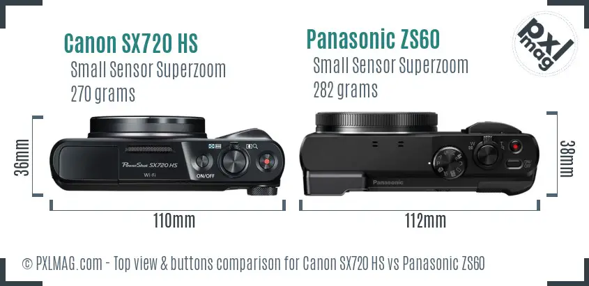 Canon SX720 HS vs Panasonic ZS60 top view buttons comparison
