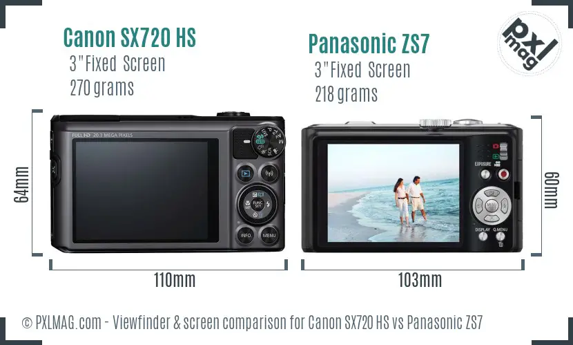 Canon SX720 HS vs Panasonic ZS7 Screen and Viewfinder comparison