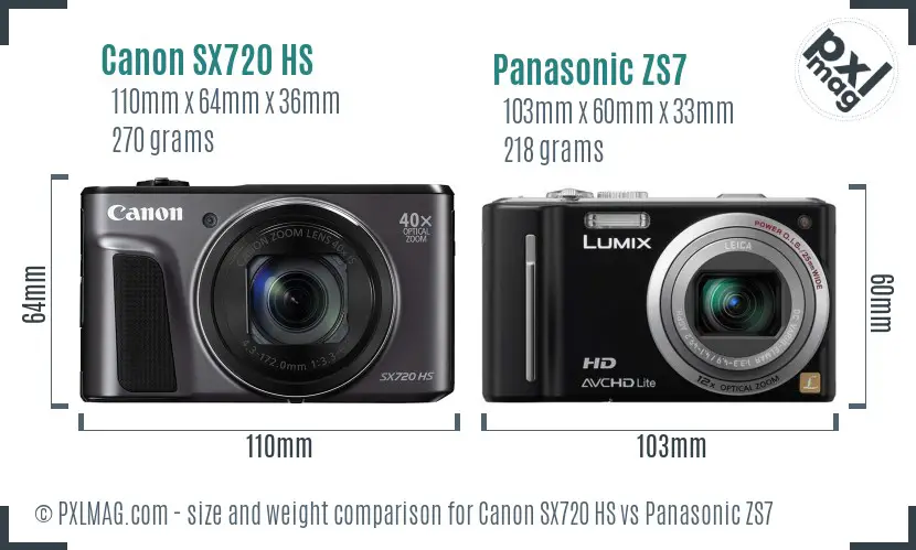 Canon SX720 HS vs Panasonic ZS7 size comparison