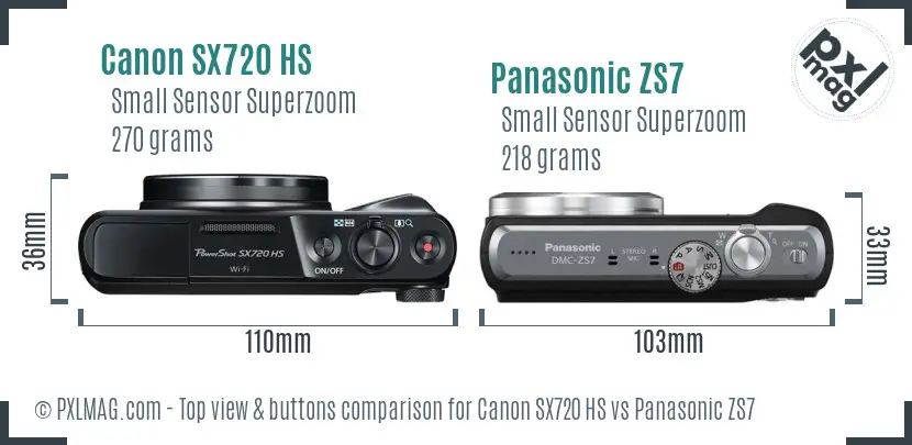 Canon SX720 HS vs Panasonic ZS7 top view buttons comparison