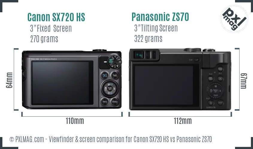 Canon SX720 HS vs Panasonic ZS70 Screen and Viewfinder comparison
