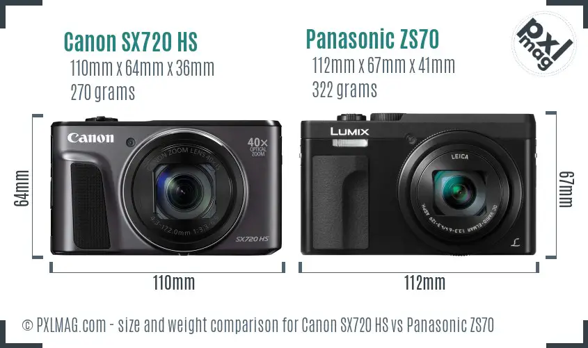 Canon SX720 HS vs Panasonic ZS70 size comparison