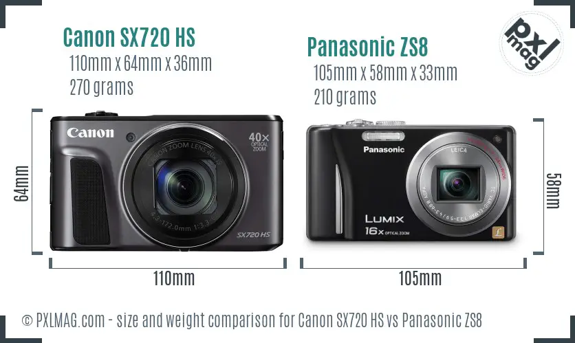 Canon SX720 HS vs Panasonic ZS8 size comparison