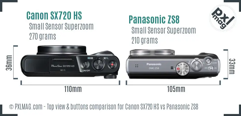 Canon SX720 HS vs Panasonic ZS8 top view buttons comparison